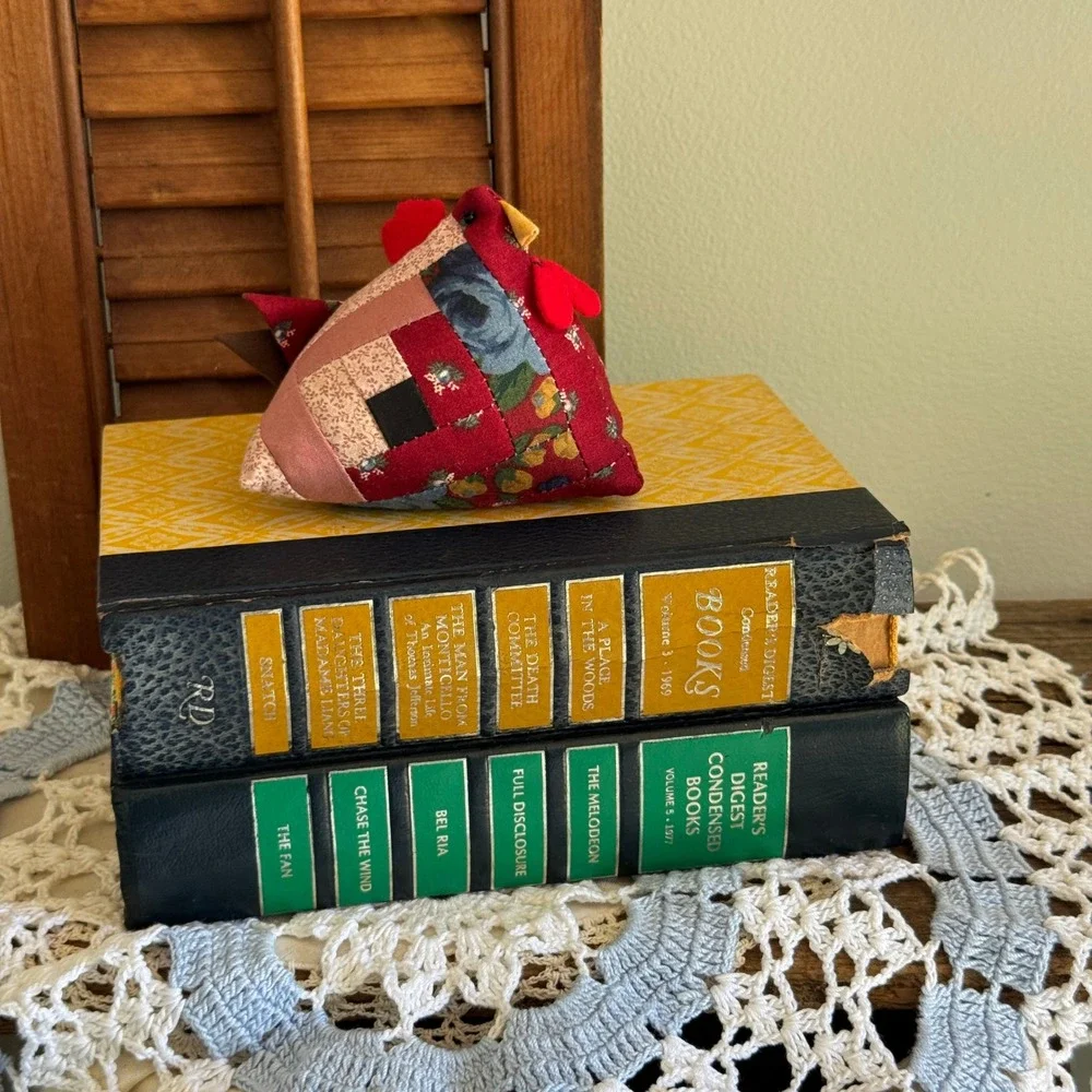 Vintage Readers Digest Books 1969 1977 Set & Patchwork Quilt Chicken Decor